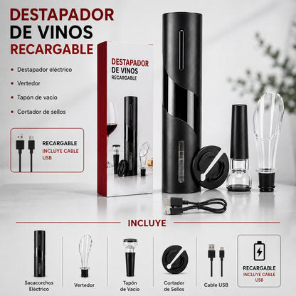 Destapador Eléctrico Recargable 5 en 1 – Kit Premium para Vinos