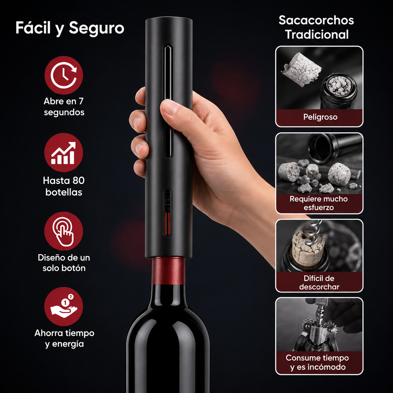 Destapador Eléctrico Recargable 5 en 1 – Kit Premium para Vinos